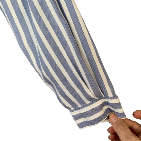 BeachLunchLounge Arielle Stripe Long Sleeve Lyocell Blend Button-Up Shirt Size M - Picture 5 of 10